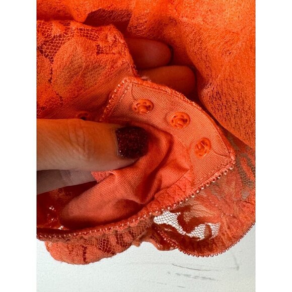 HAH Hot As Hell Bodysuit Women Medium Orange Sheer Lace Mesh Mama Jen - Picture 9 of 12